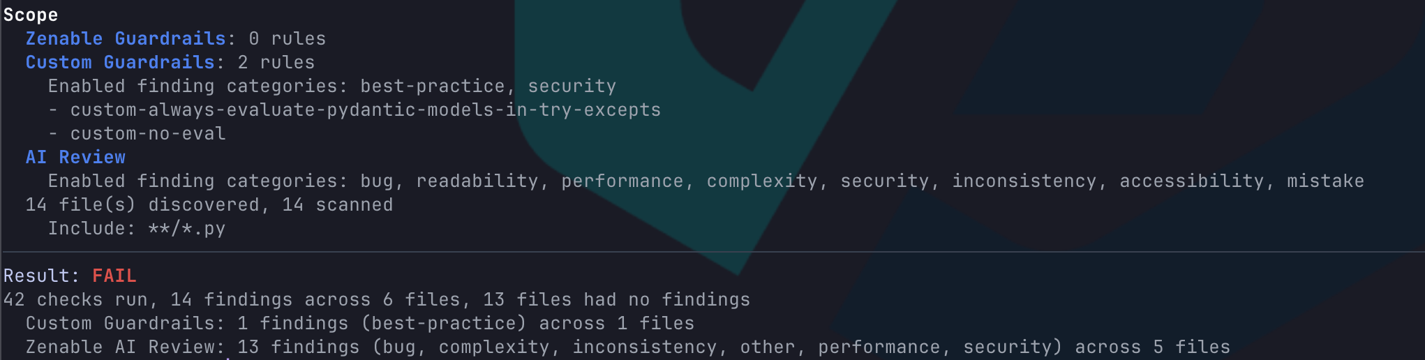 Scope breakdown and result summary